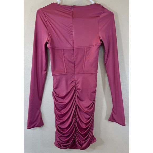 Oh Polly Della Long Sleeve Cowl Neck Corset Mini Ruched Dress Women's 2US - Picture 4 of 11